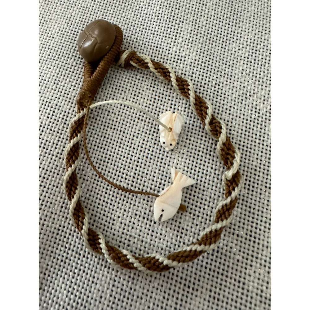 Boho Roper Bracelet‎ Fish Frog Accents Brown Women Jewelry